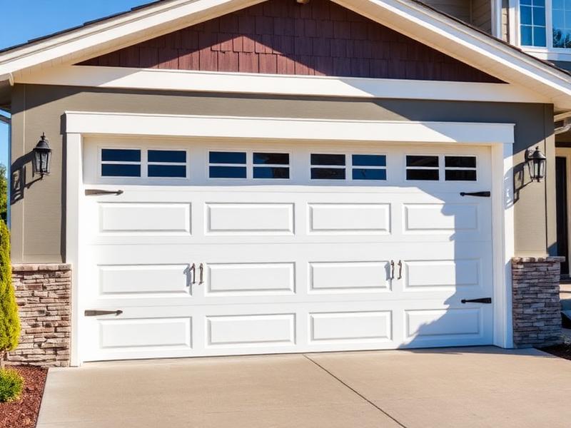 Insulated garage door showing quality panels on modern home